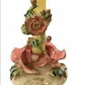 Vintage Commodore Porcelain Rose gold trim Candle base and climber
